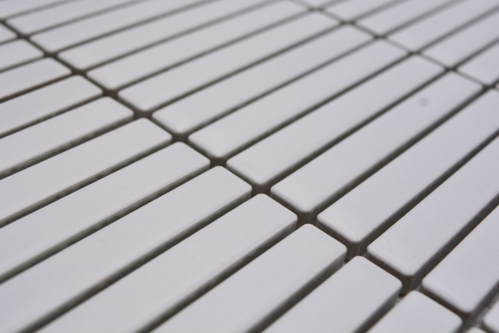 Mosaique Rectangle uni blanc mat Ceramique aspect bambou