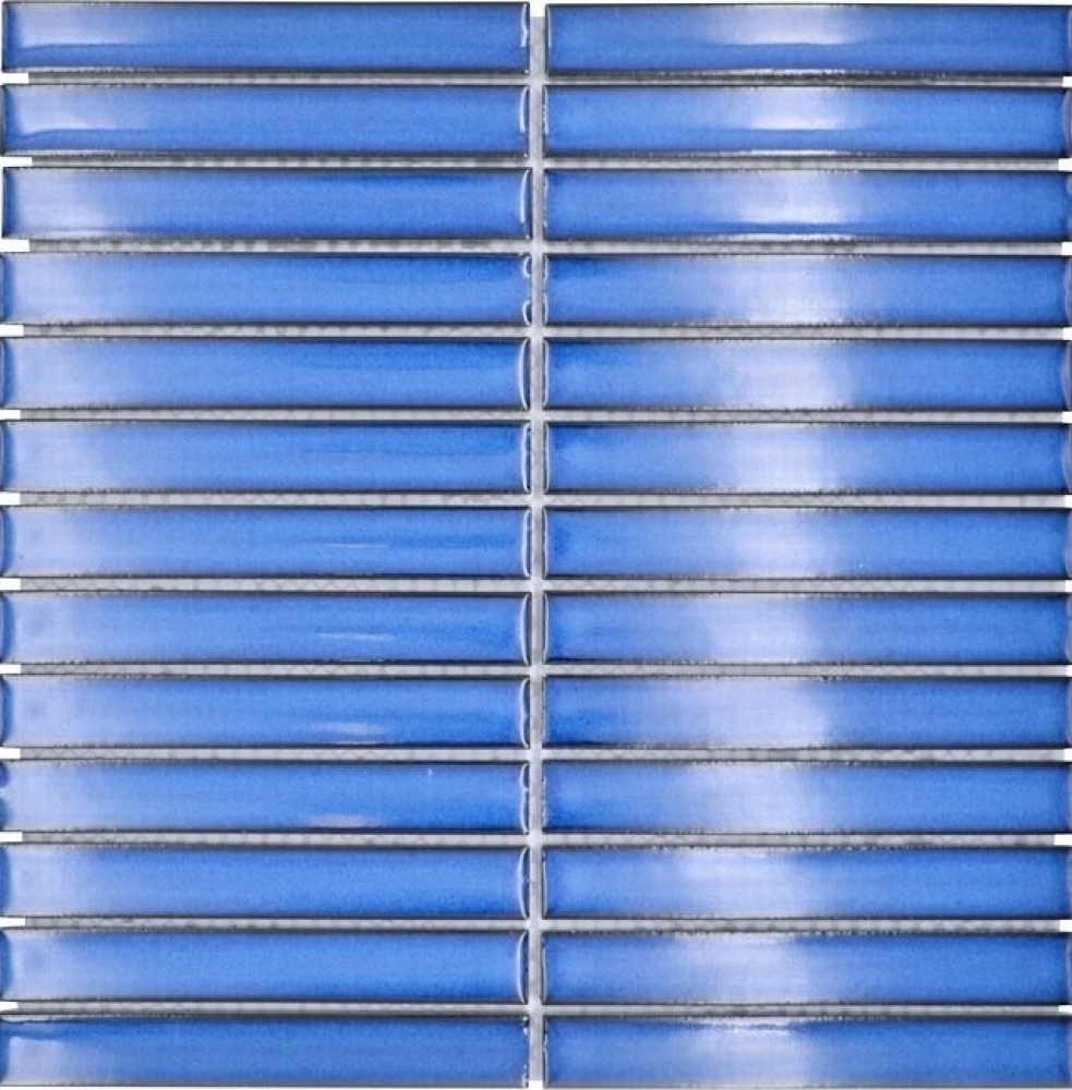 Mosaik Staebchenoptik Keramik blau glaenzend - 10 Mosaikblaetter