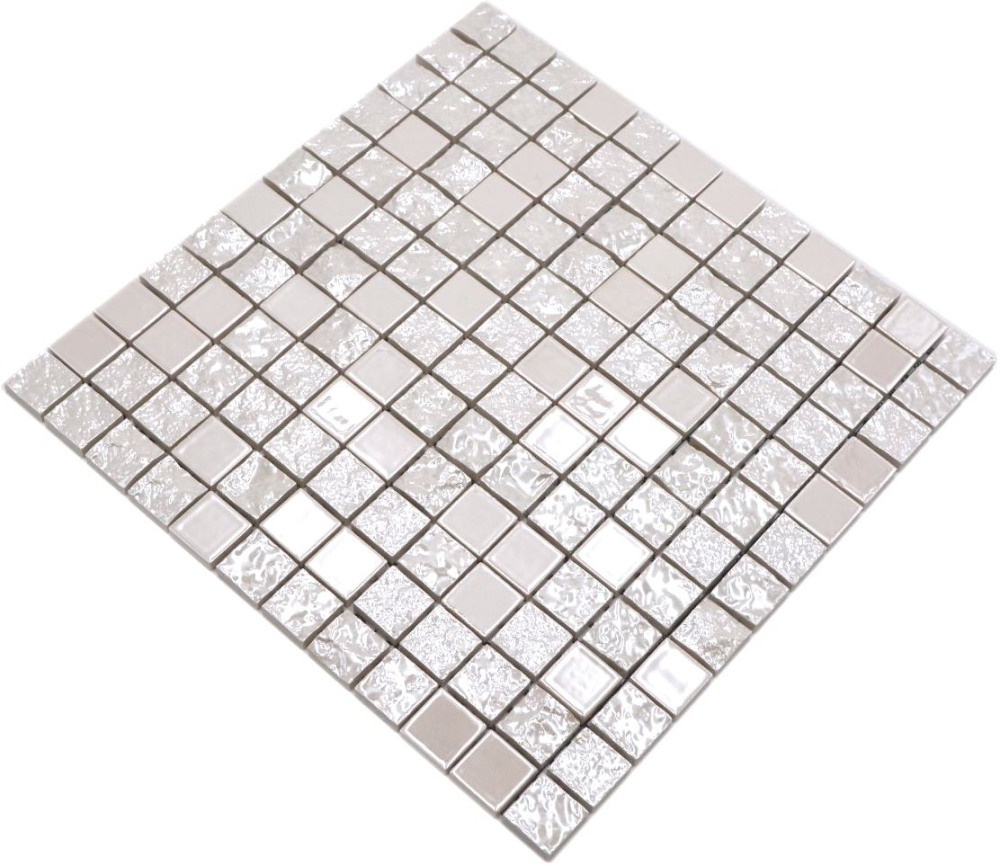 Mosaik Quadrat Gaku white Keramik 3D-Optik weiß glänzend