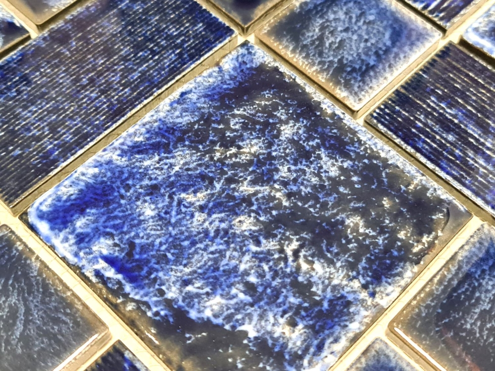 Retro Mosaikfliese blau glänzend used look Keramik Mosaik - 13-KAS2