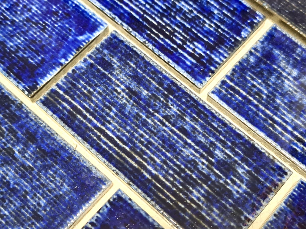 Subway Mosaik Fliese Used Look Vintage blau glänzend Retro Keramik - 26-KAS6