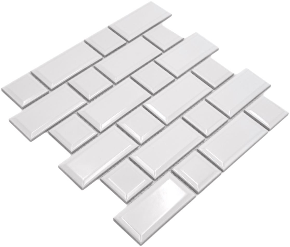 Mosaico metro uni blanco mezcla ceramica metro look brillante
