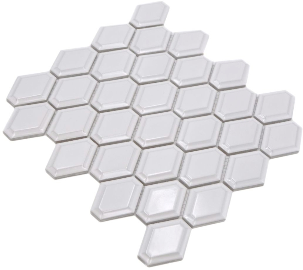 Mosaico diamante metro blanco brillante ceramica metro look
