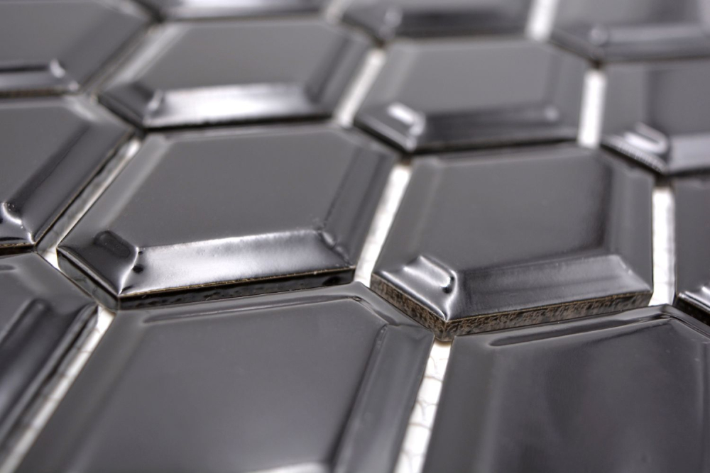 Mosaico diamante metro negro brillante ceramica metro look