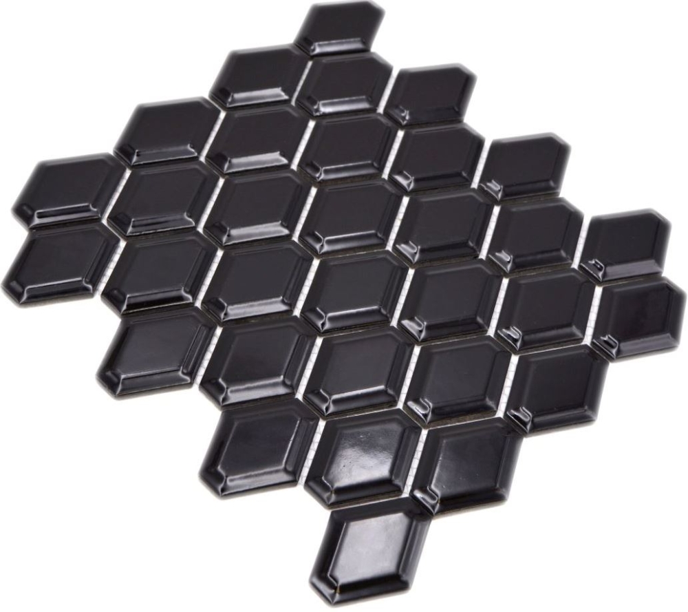 Mosaico diamante metro negro brillante ceramica metro look