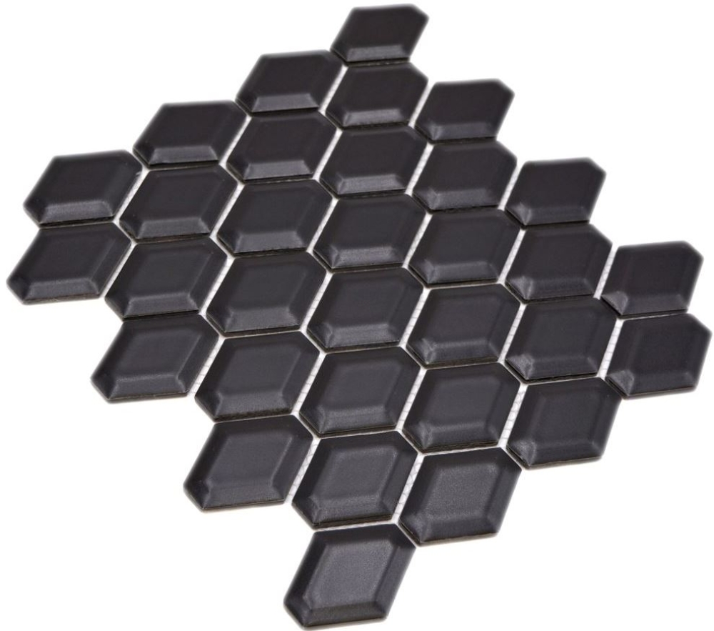 Mosaico diamante metro negro mate ceramica aspecto metro