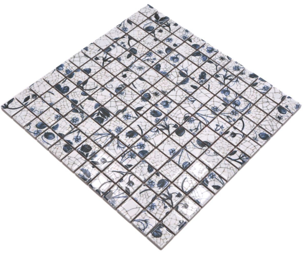 Mosaico cuadrado Fresa ceramica Delft look mezcla blanco azul brillante