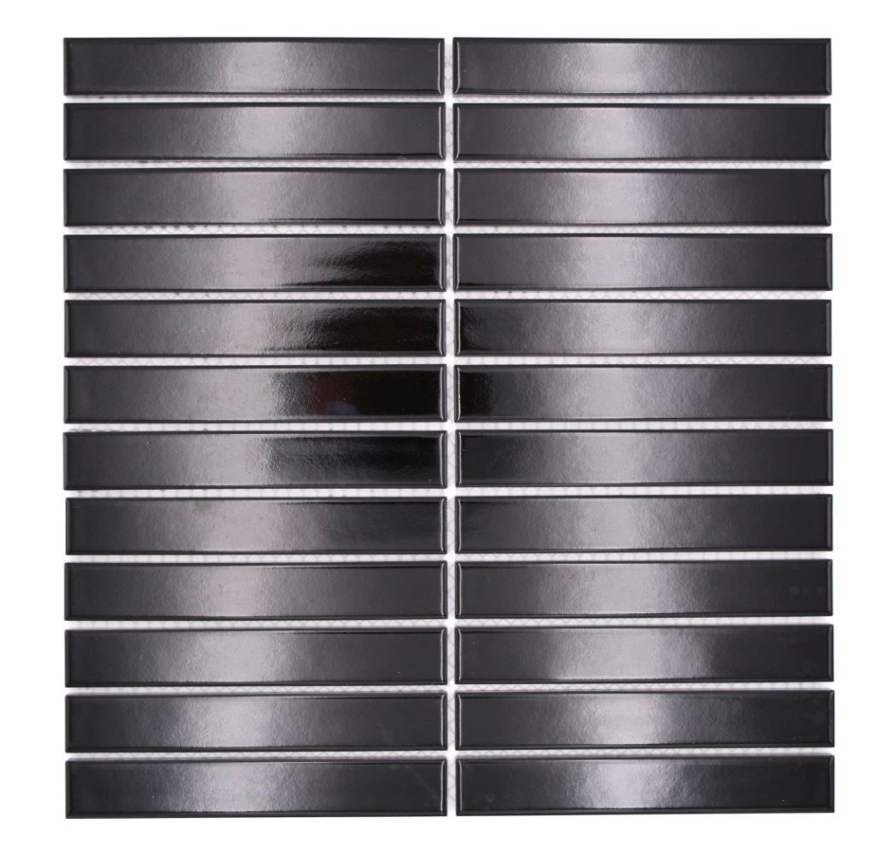 Mosaik Stäbchen uni schwarz glänzend Keramik Stäbchenoptik