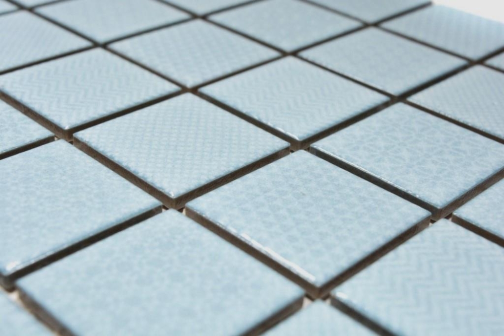 Mosaico quadrato Celadon Heritage Aqua in ceramica effetto retro azzurro lucido