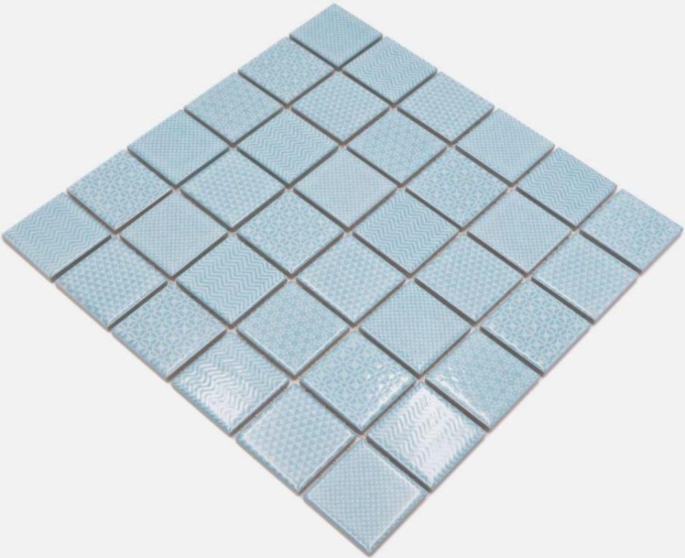 Mosaico quadrato Celadon Heritage Aqua in ceramica effetto retro azzurro lucido