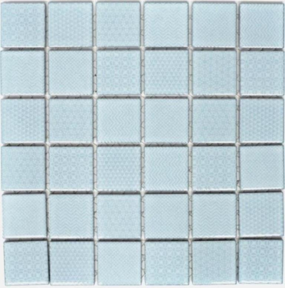 Mosaico quadrato Celadon Heritage Aqua in ceramica effetto retro azzurro lucido