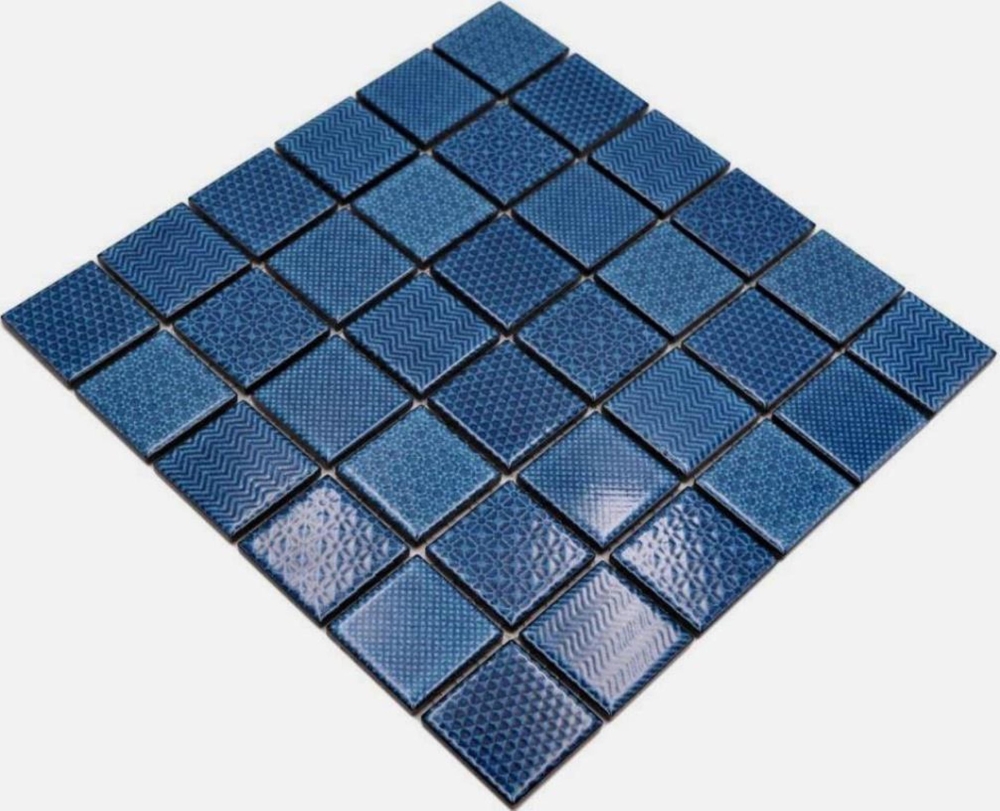 Mosaique Carre Celadon Heritage Cobalt Ceramique retro bleu brillant