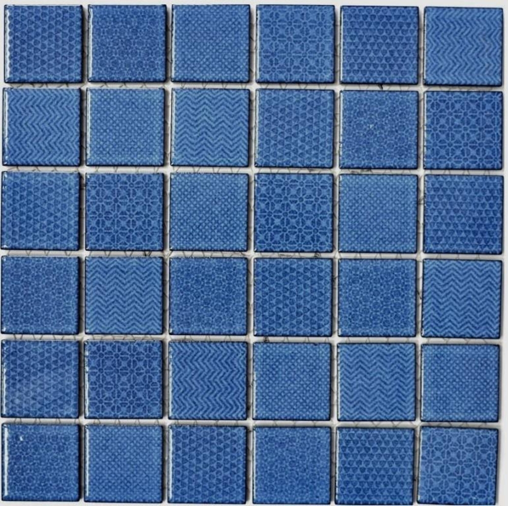 Mosaique Carre Celadon Heritage Cobalt Ceramique retro bleu brillant