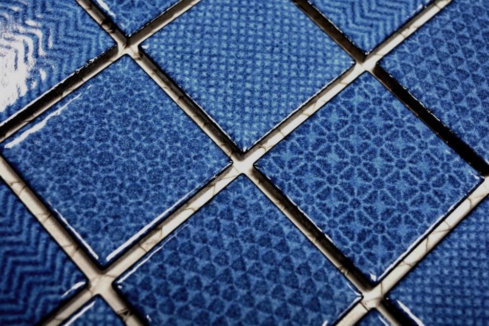 Mosaique Carre Celadon Heritage Cobalt Ceramique retro bleu brillant