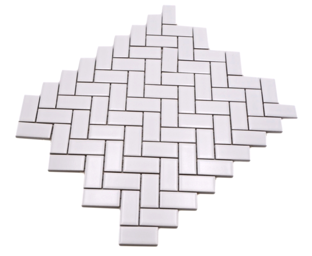 Mosaique chevron uni blanc mat Ceramique chevron