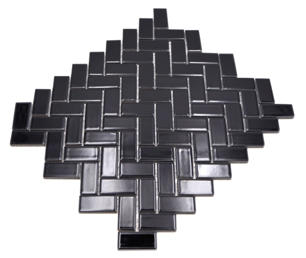 Mosaico a spina di pesce grigio uni black ceramica lucida look a spina di pesce
