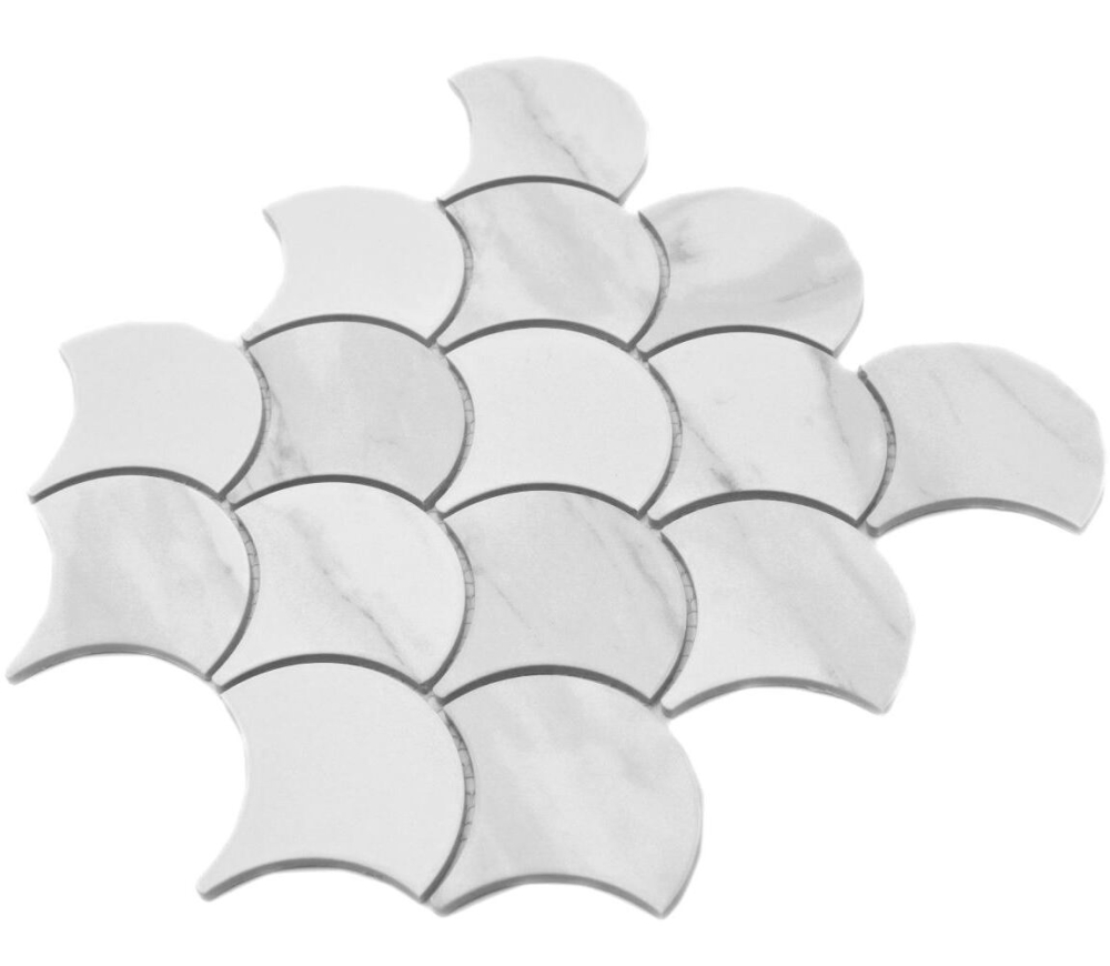 Mosaik Fächer Carrara Optik Keramik Steinoptik weiß matt