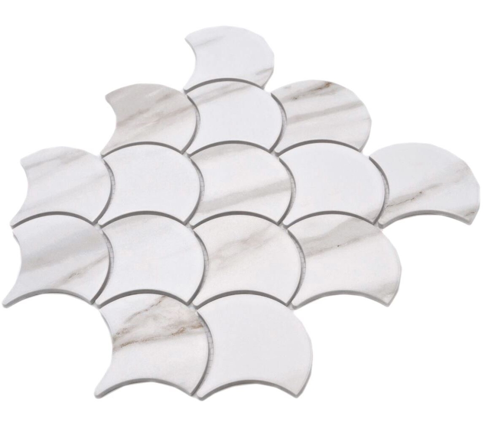 Mosaik Fächer Calacatta Optik Keramik Steinoptik weiß matt