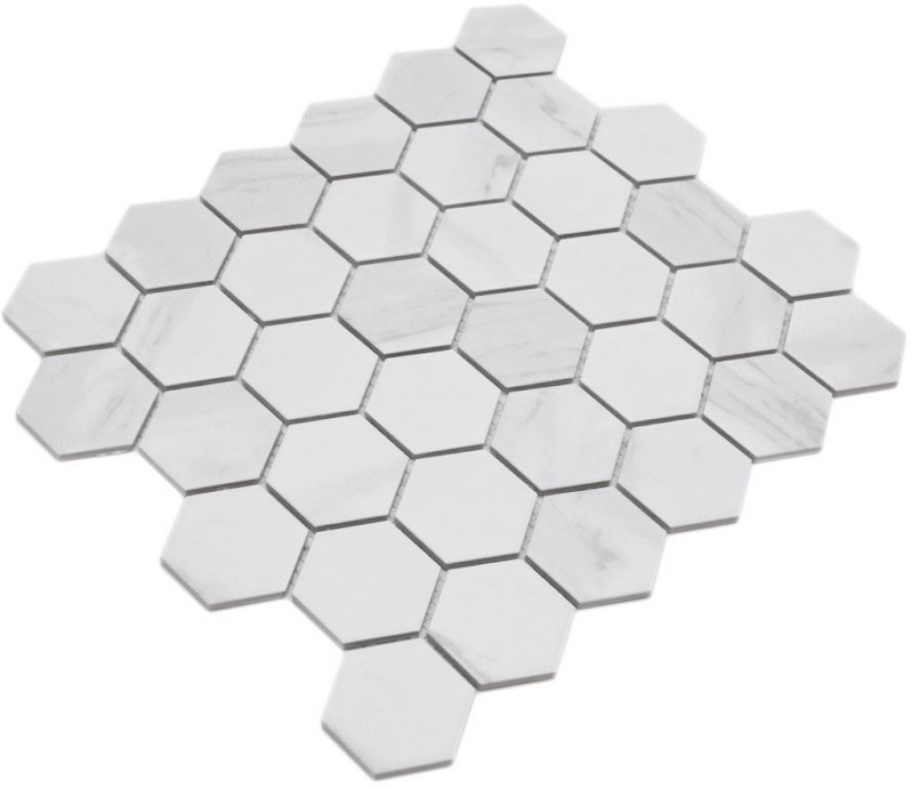 Mosaik Hexagon Carrara Optik Keramik Steinoptik weiß matt
