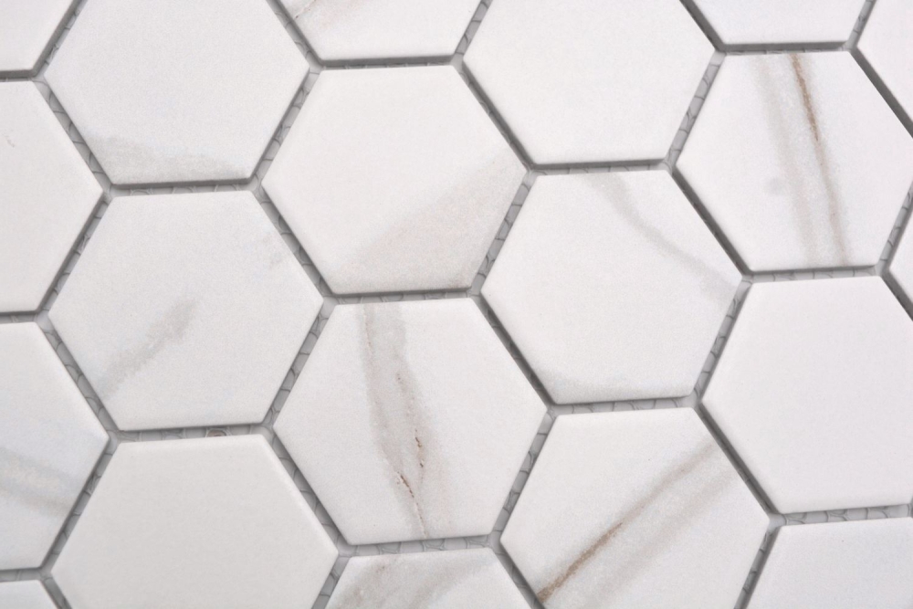 Mosaik Hexagon Calacatta Optik Keramik Steinoptik weiß matt