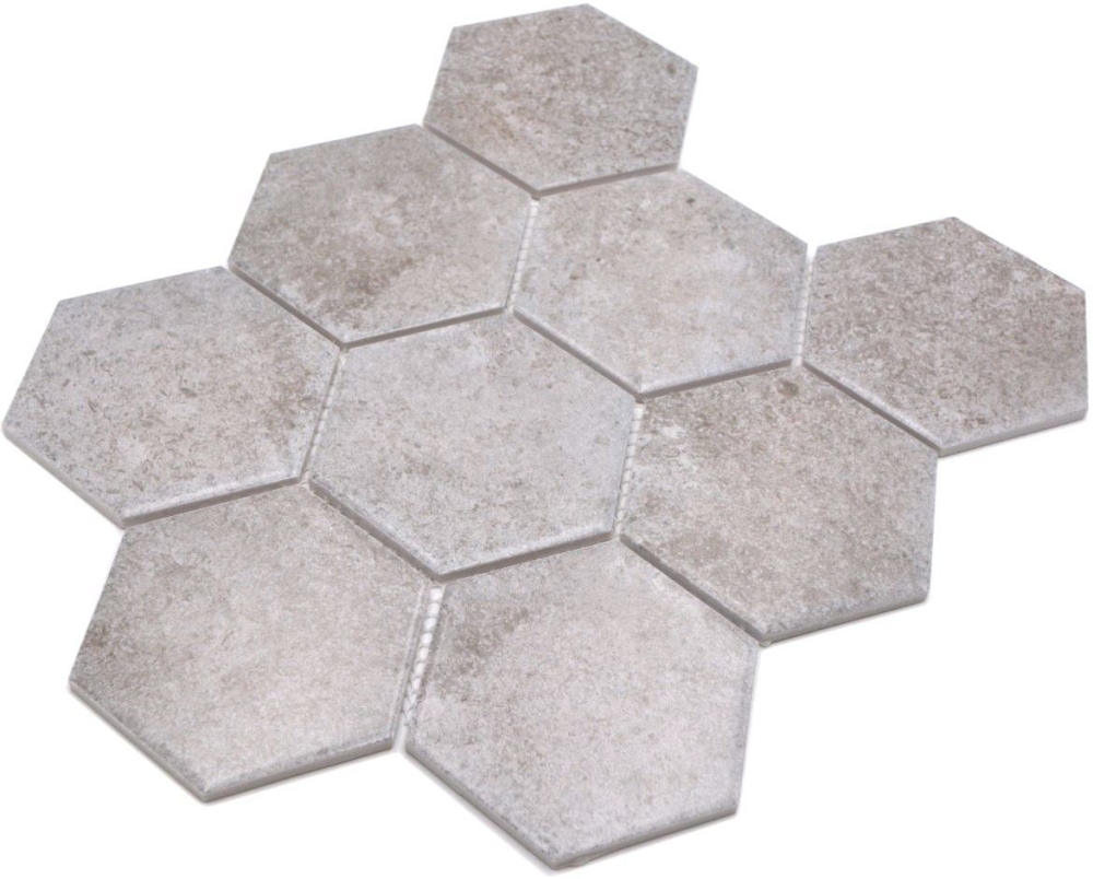 Mosaique Hexagon Ciment Ceramique Aspect ciment gris mat
