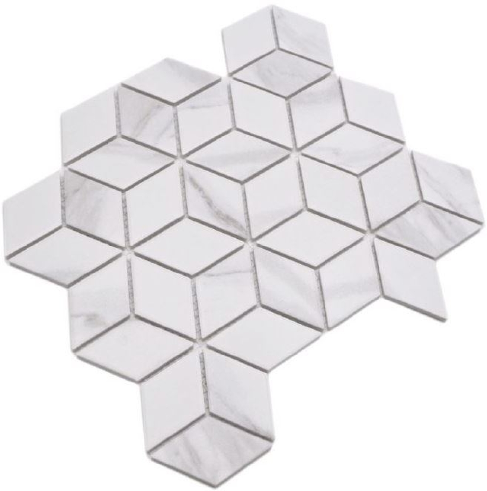 Mosaik Diamant (POV) Carrara Optik Keramik Steinoptik weiß matt
