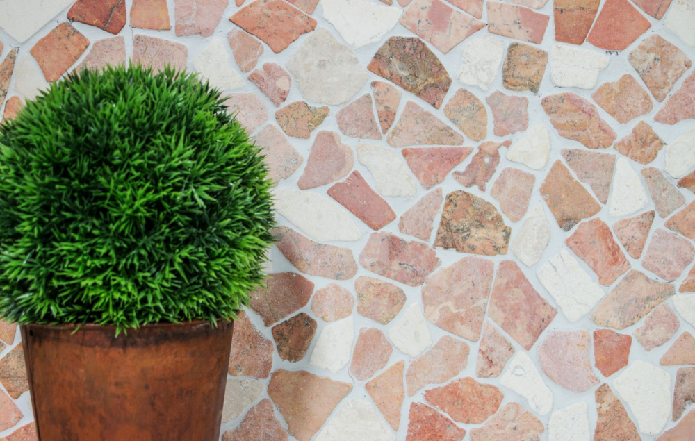 Bruchmosaik Polygonal Marmor Natursteinmosaik beige rot Ciot Rosso Cream 44-30-130