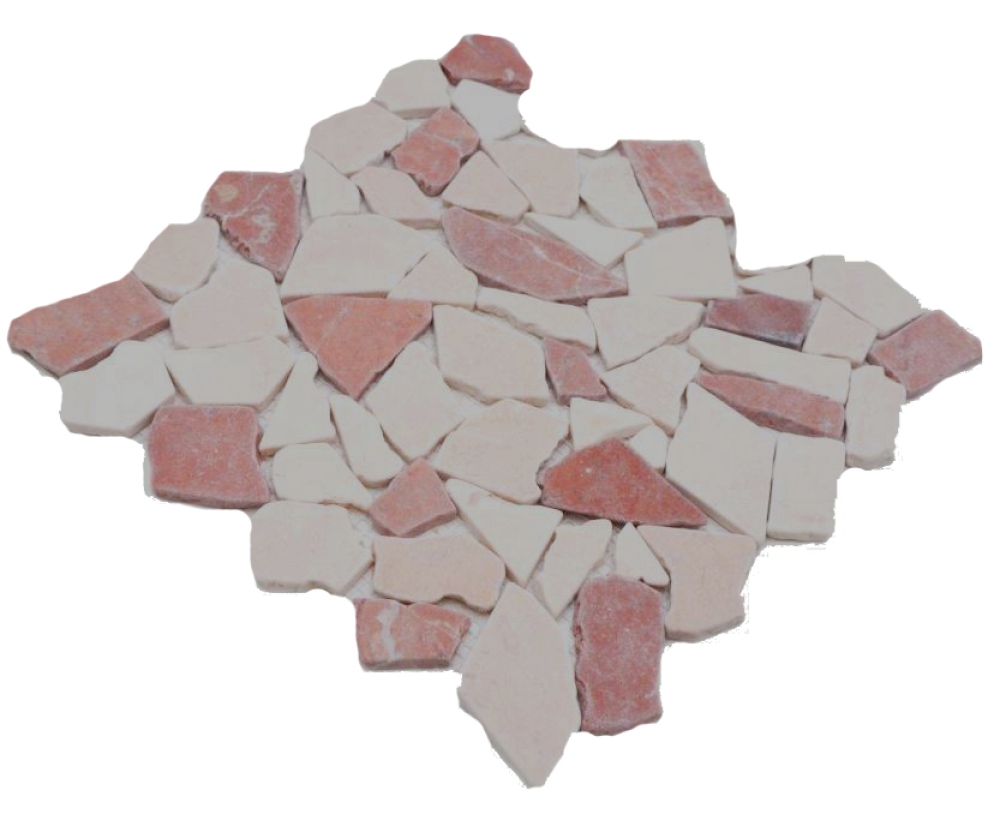 Bruchmosaik Polygonal Marmor Natursteinmosaik rot beige Rosso Verona Botticino 44-1002