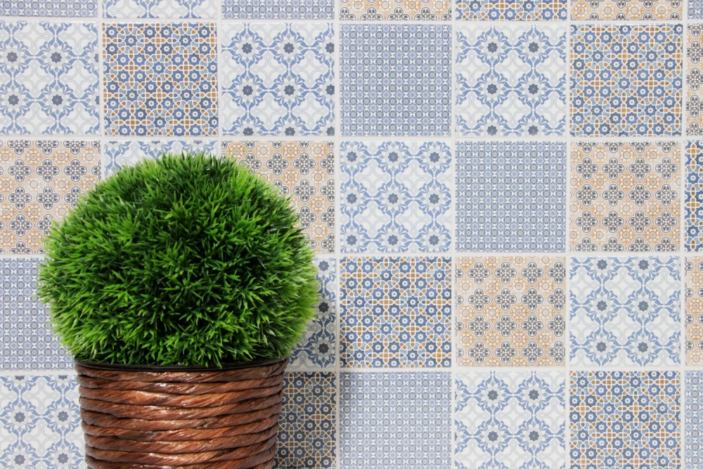Mosaique Carre Classico mix Ceramique retro blanc bleu orange gris brillant