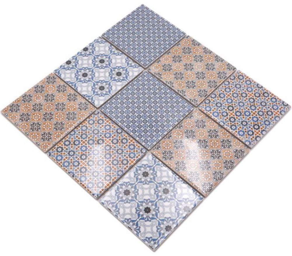 Mosaique Carre Classico mix Ceramique retro blanc bleu orange gris brillant