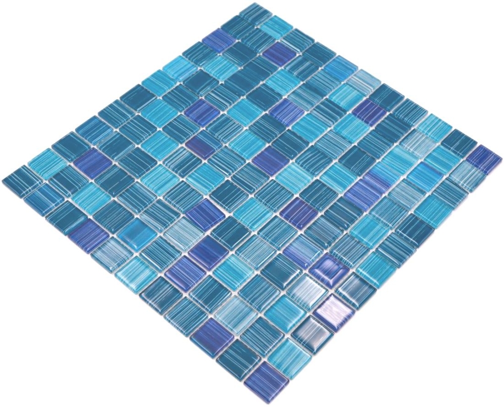 Glasmosaik Strichblau Hellblau Dunkelblau Schwimmbadmosaik Poolmosaik - 64-0409