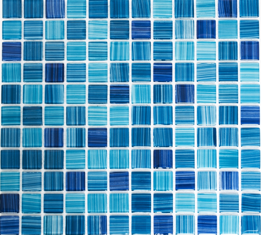 Mosaique de verre Bleu trait Bleu clair Bleu fonce Mosaique de piscine - 64-0409