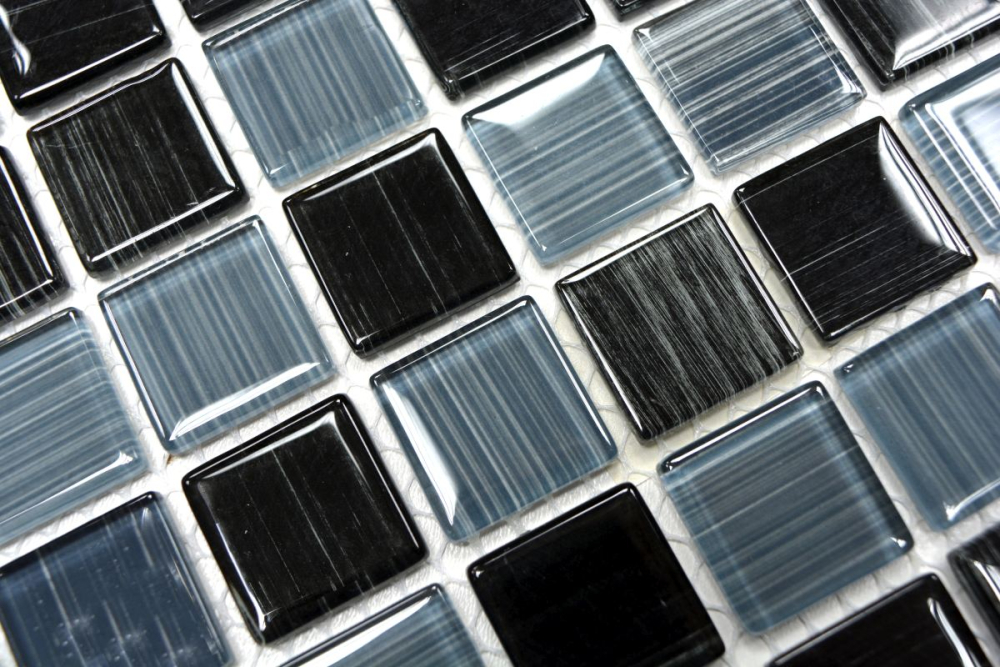 Mosaique de verre noir trait noir gris clair miroir carrelage mur salle de bain cuisine WC - 64-0302
