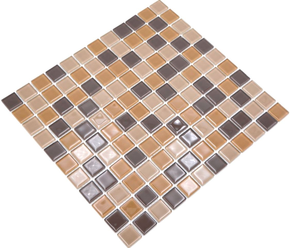 Glasmosaik Braun Beige Ocker Fliesenspiegel Wandfliese Küchenfliese Bad - 62-1302