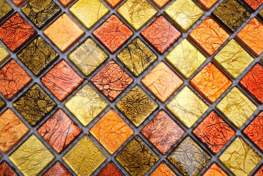 Mosaik Fliese Glasmosaik Gold Orange Rot Struktur Wandverkleidung Küche Bad - 120-07414