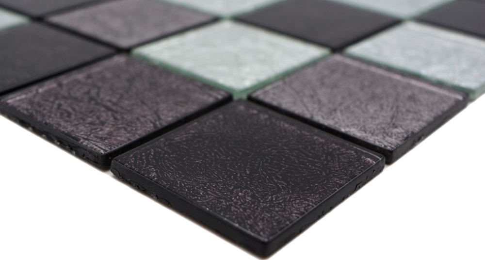 Glasmosaik Fliese Silber Anthrazit Schwarz Struktur Wandfliese Mosaikmatte Küche - 126-1704