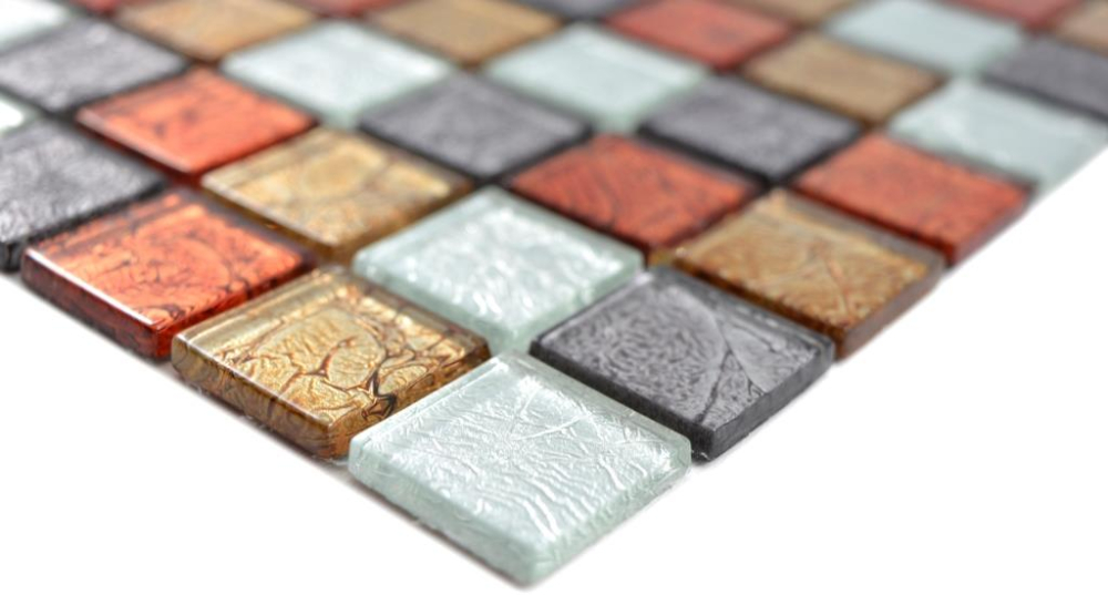 Mosaique de verre Carreau de bordure Argent Orange Or Structure - 63-71739