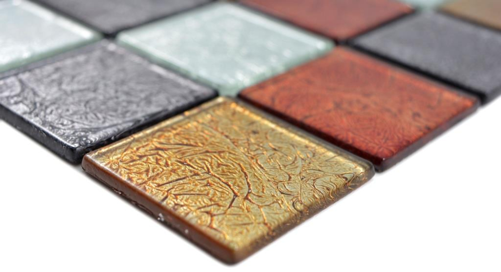Glasmosaik Gold Silber Orange Grau mit Struktur Fliesenspiegel Wandverkleidung - 73-71739