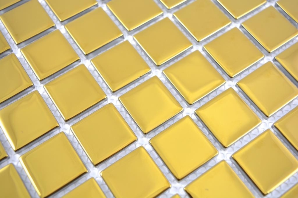 Mosaik Fliese Glasmosaik Gold Glänzend Wandfliese Küchenfliese Fliesenspiegel - 60-0706