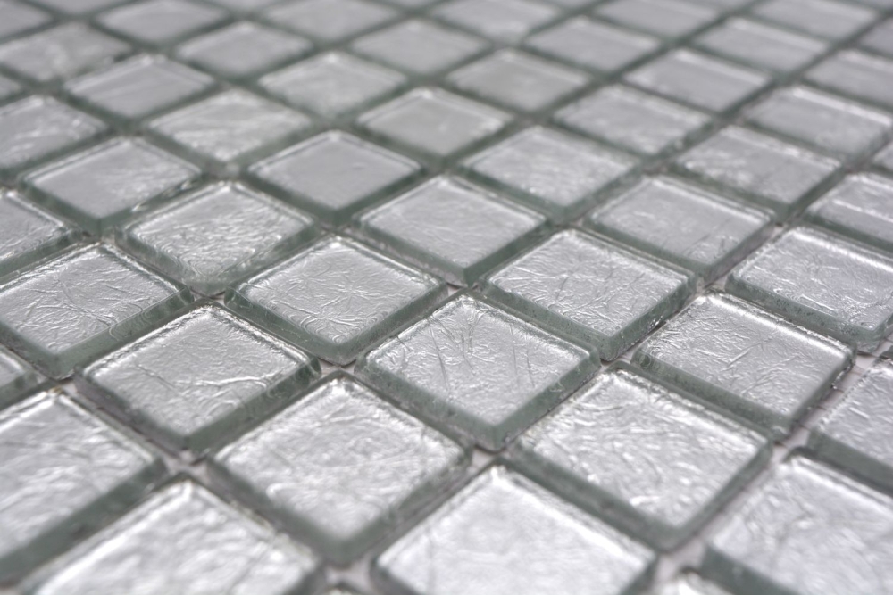 Mosaik Fliese Glasmosaik Silber Struktur Wandverkleidung Küche Bad WC - 68-4SB11