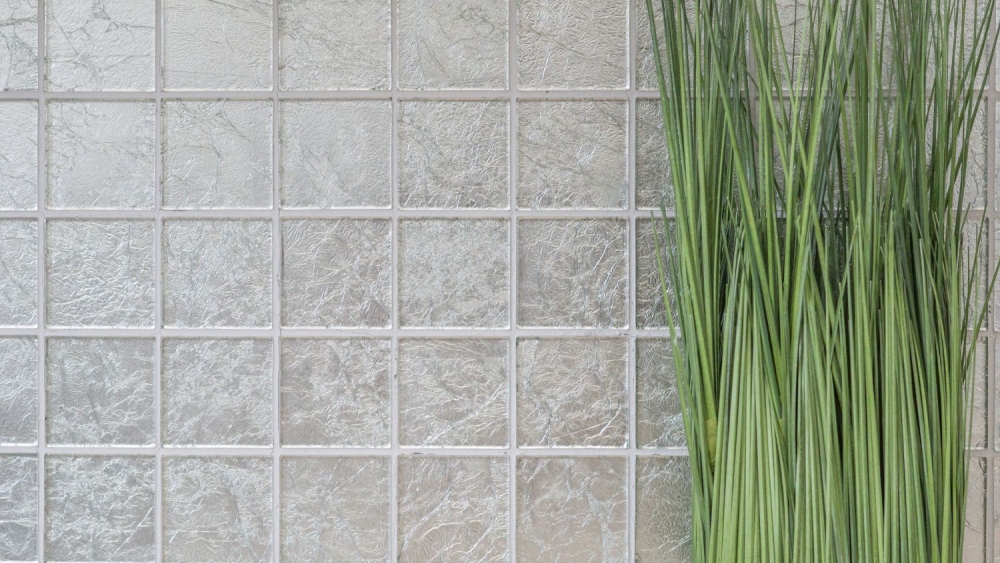 Mosaik Fliese Glasmosaik Silber Struktur Wandverkleidung Küche Bad WC - 68-4SB21
