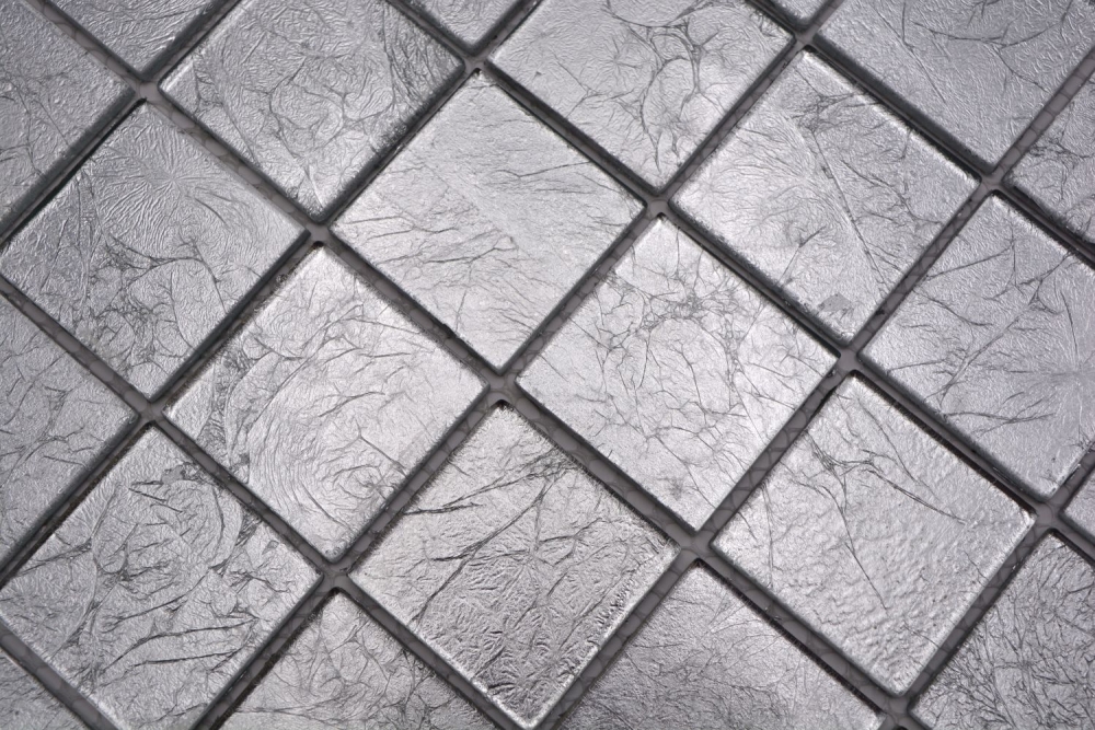 Mosaik Fliese Glasmosaik Silber Struktur Wandverkleidung Küche Bad WC - 68-4SB21
