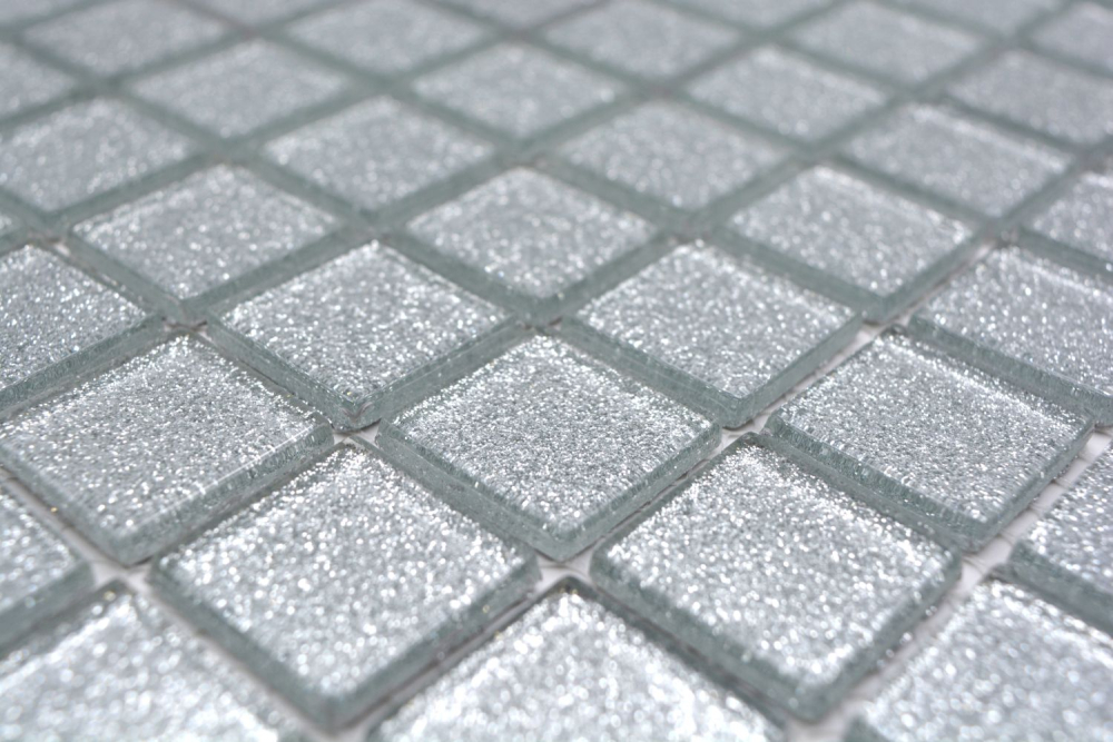 Mosaik Fliese Glasmosaik Silber Glitzer Wandfliese Küchenfliese Badfliese - 60-0207