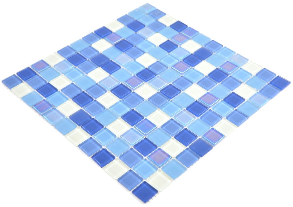 Glasmosaik fluoreszierend blau weiss Mosaikfliese Wand Fliesenspiegel Küche Dusche Bad 88-1006