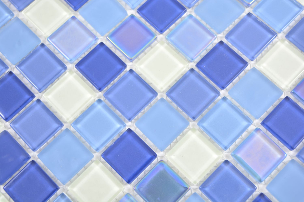 Mosaique Carre Mosaique de verre mix bleu light blue translucide auto luminescent brillant