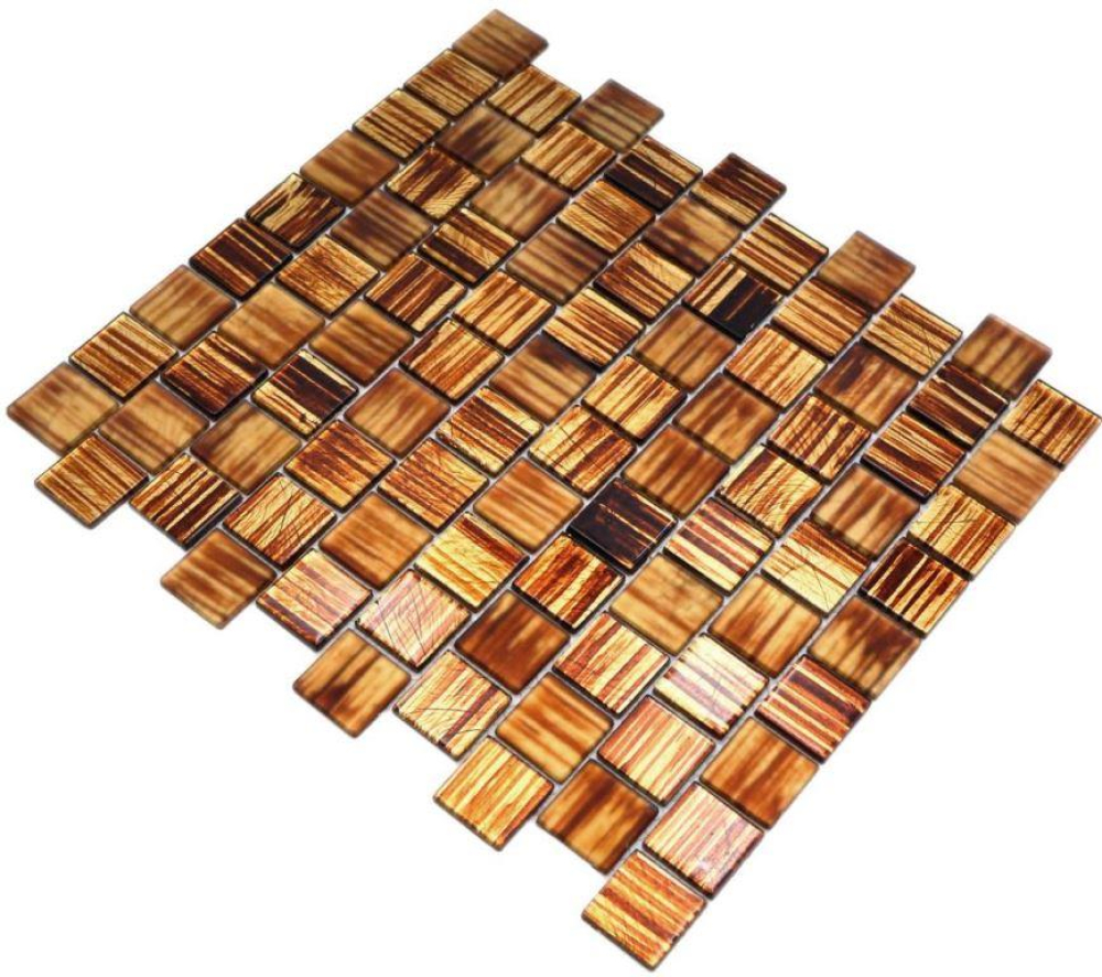 Carreaux de mosaique Mosaique de verre Raccord de mur Ocre brun givre Verre laiteux mat Carre Crystal Structure