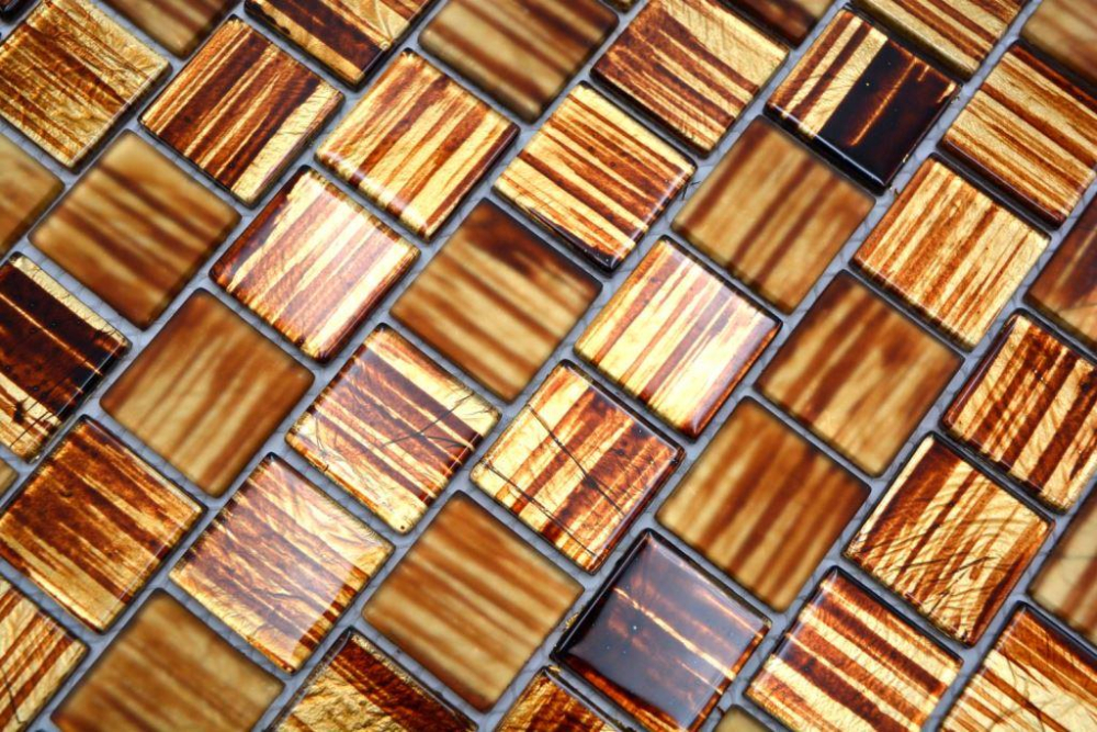 Carreaux de mosaique Mosaique de verre Raccord de mur Ocre brun givre Verre laiteux mat Carre Crystal Structure