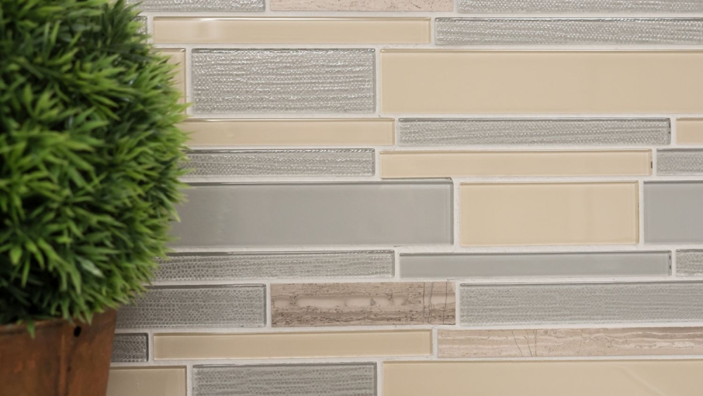 Mosaico de vidrio tiras de piedra natural Beige plata Gris Marron 67-GV24