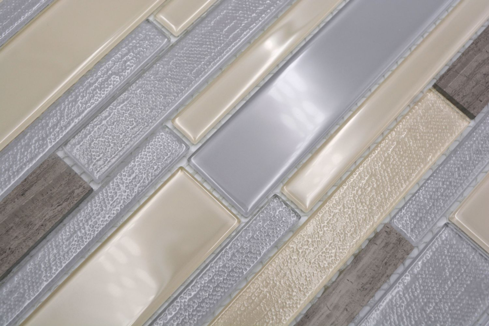 Mosaico de vidrio tiras de piedra natural Beige plata Gris Marron 67-GV24