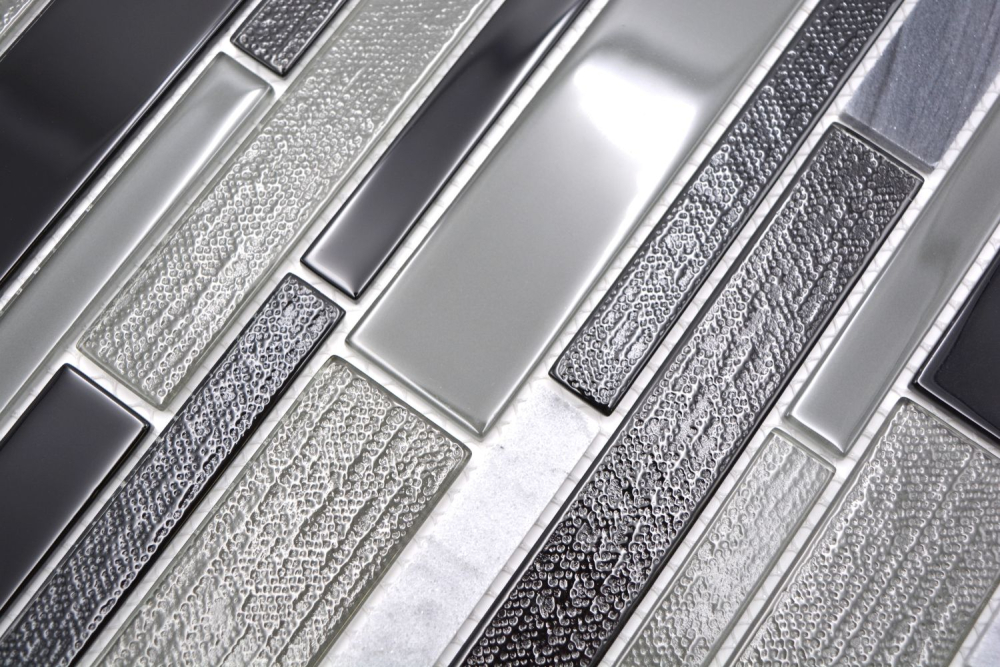 Mosaique composite Mosaique de verre pierre mix gris noir mix translucide aspect composite brillant